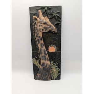 Giraffe Wall Art Decor Sculpture Tropical Palm Trees Sunset Nature Scene‎